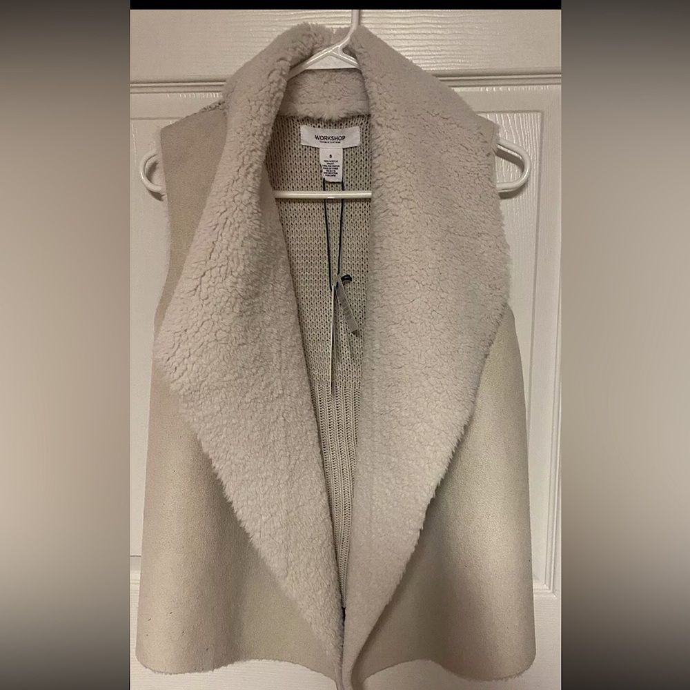 New! Workshop Republic Clothing Suede/ Knit Vest W Faux Fur Size S